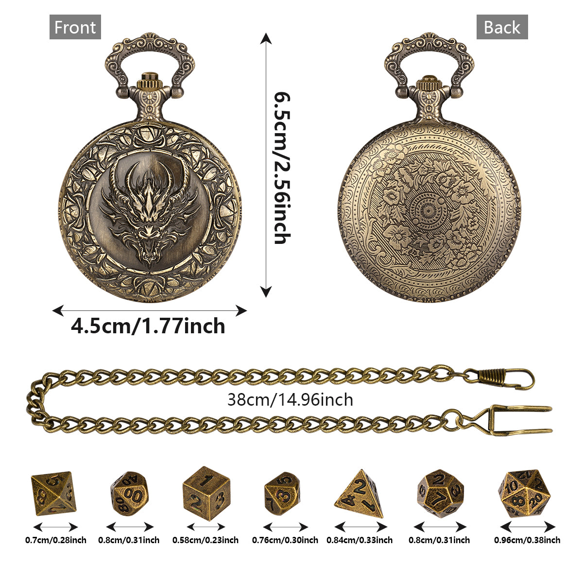 DIEACE D&D Dragon Head Pocket Watch Metal Dice Set