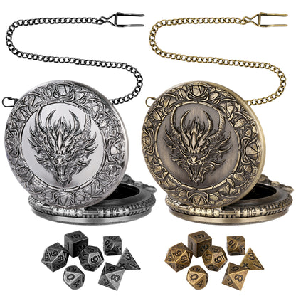 DIEACE D&D Dragon Head Pocket Watch Metal Dice Set