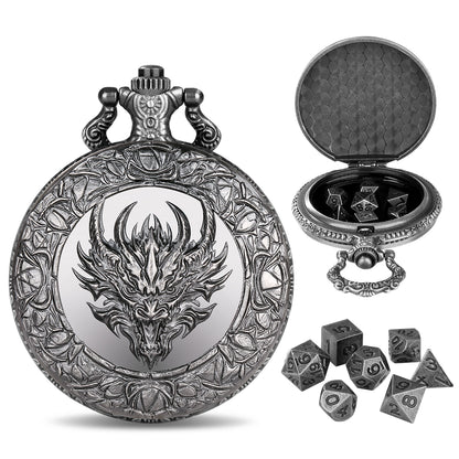 DIEACE D&D Dragon Head Pocket Watch Metal Dice Set