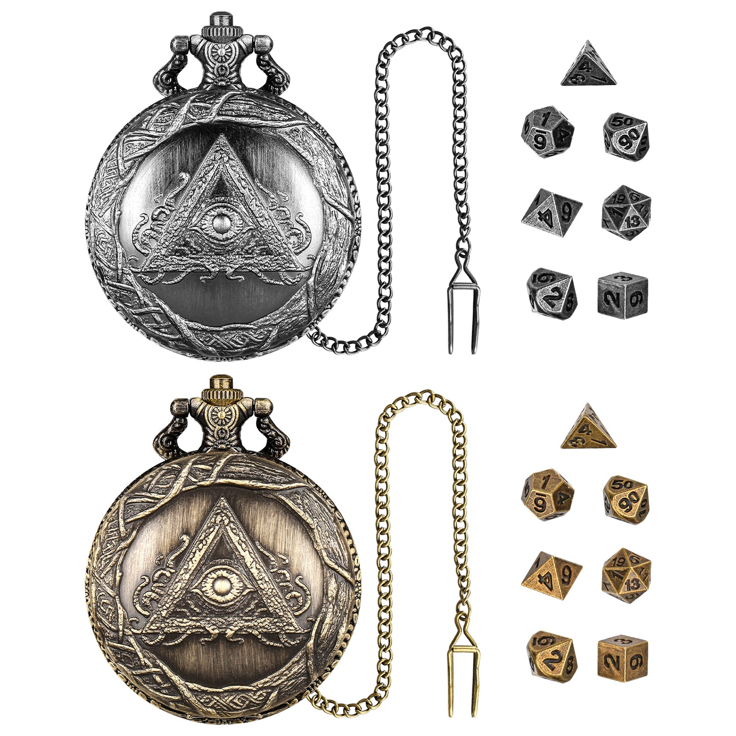 DIEACE D&D Triangle One-Eyed Pocket Watch Metal Dice Set