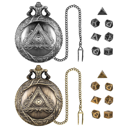 DIEACE D&D Triangle One-Eyed Pocket Watch Metal Dice Set
