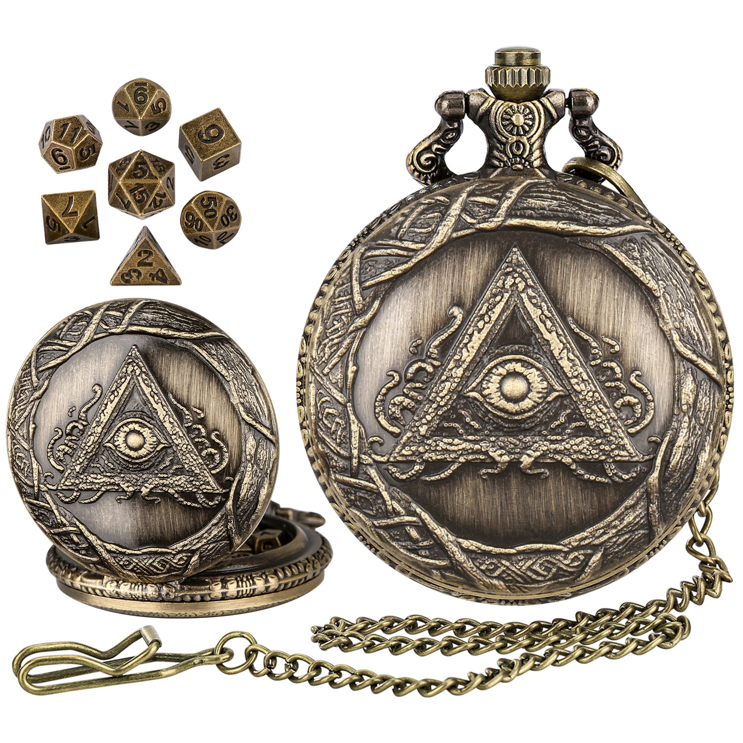 DIEACE D&D Triangle One-Eyed Pocket Watch Metal Dice Set