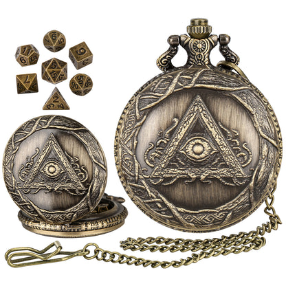 DIEACE D&D Triangle One-Eyed Pocket Watch Metal Dice Set