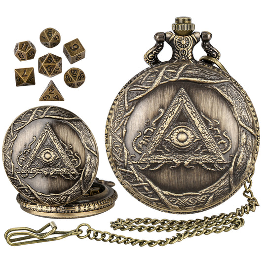 DIEACE D&D Triangle One-Eyed Pocket Watch Metal Dice Set