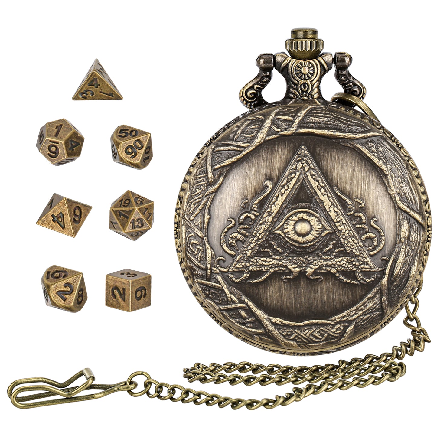 DIEACE D&D Triangle One-Eyed Pocket Watch Metal Dice Set