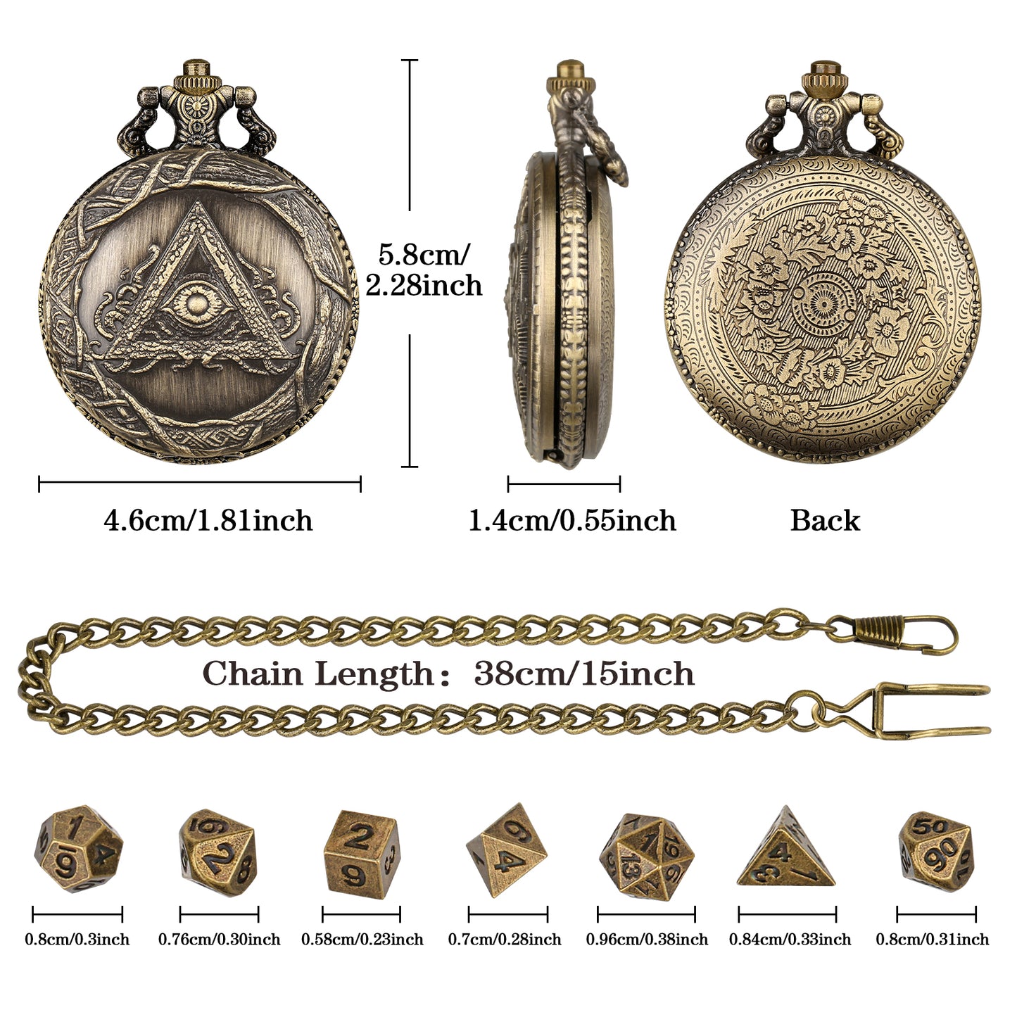 DIEACE D&D Triangle One-Eyed Pocket Watch Metal Dice Set