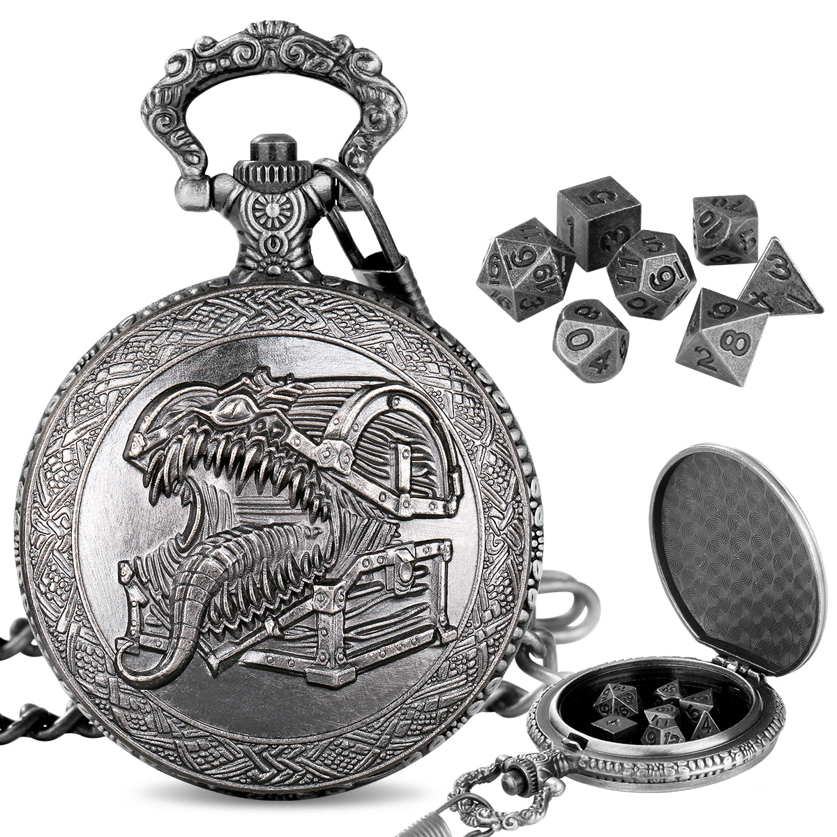 DIEACE C&C Cannibal Chest Metal Pocket Watch Dice Set