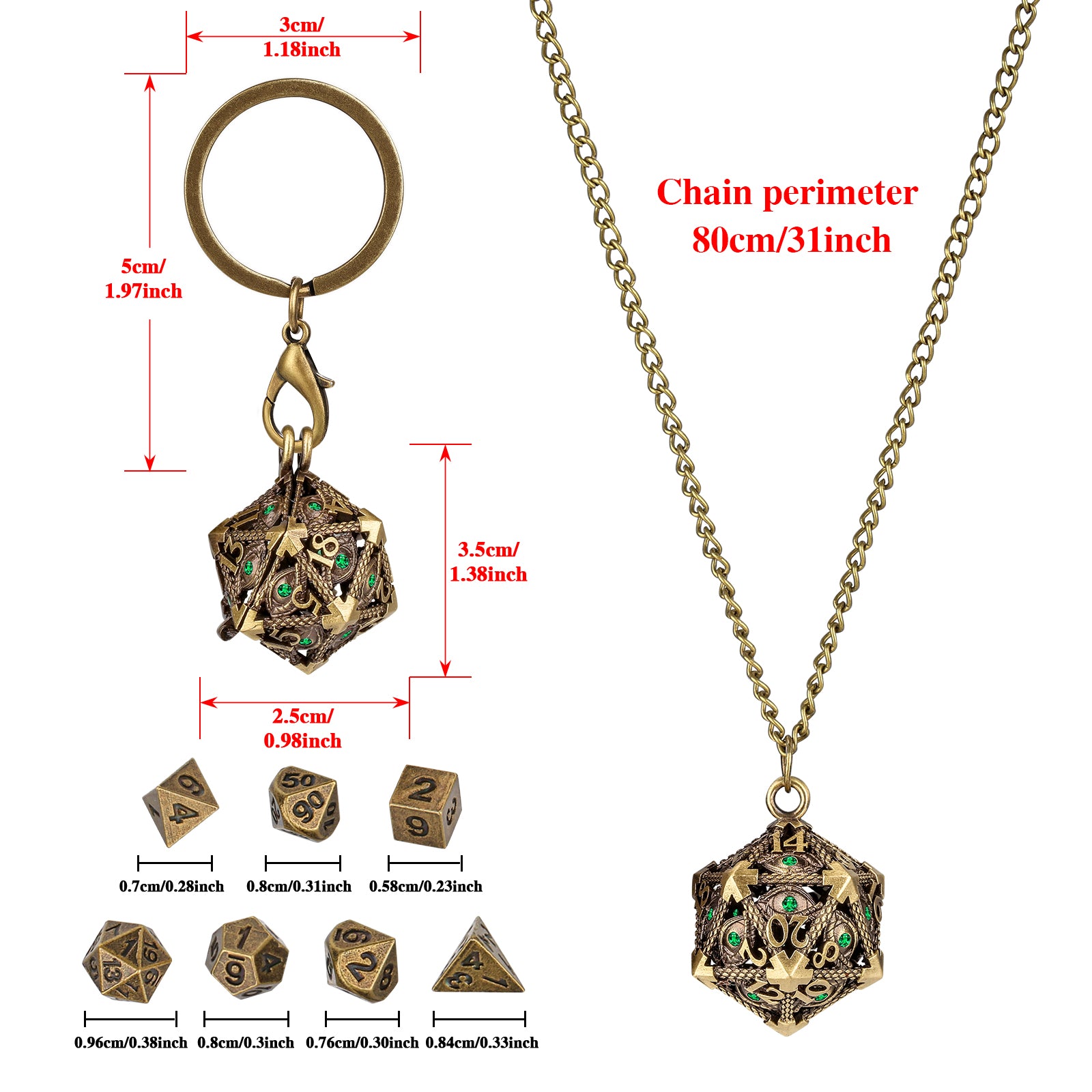 DIEACE C&C Dragon Eye Gem Keychain Metal Dice Set