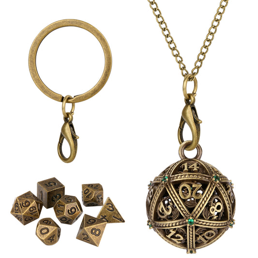 DIEACE D&D Hollow 20-Sided Keychain Metal Dice Set