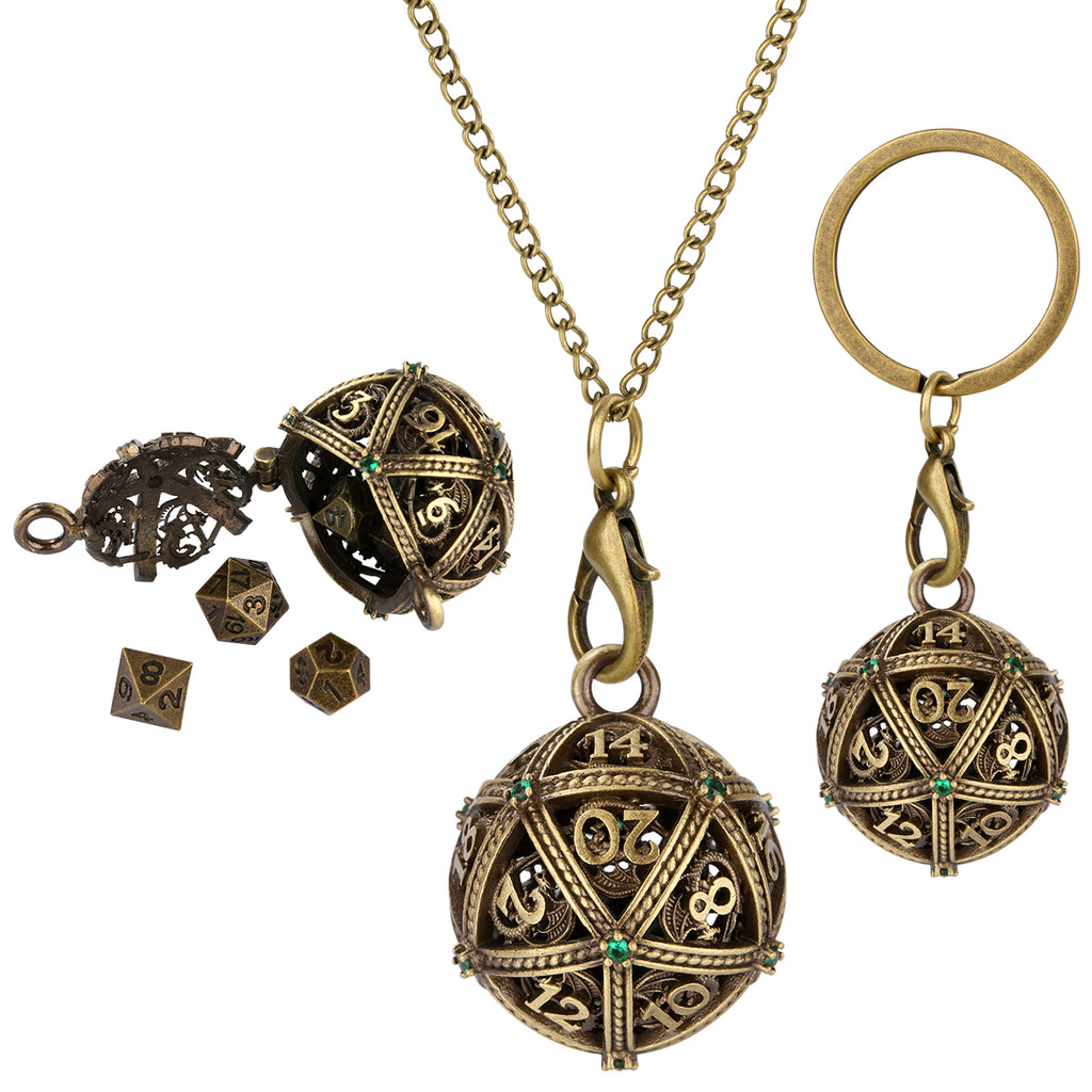 DIEACE D&D Hollow 20-Sided Keychain Metal Dice Set