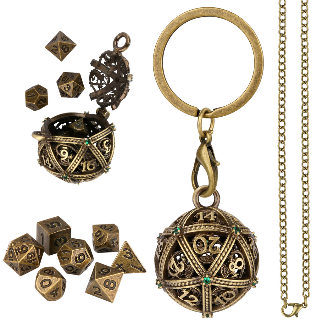 DIEACE D&D Hollow 20-Sided Keychain Metal Dice Set