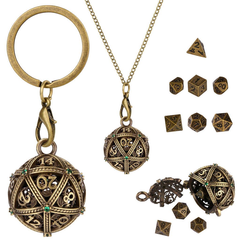 DIEACE D&D Hollow 20-Sided Keychain Metal Dice Set