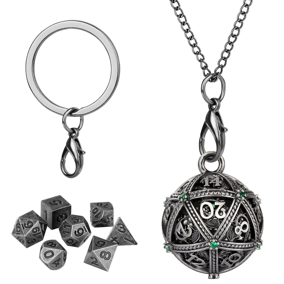 DIEACE D&D Hollow 20-Sided Keychain Metal Dice Set