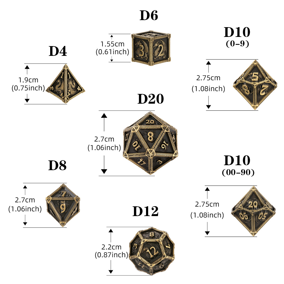 DIEACE D&D Flying Dragon Metal Dice Set