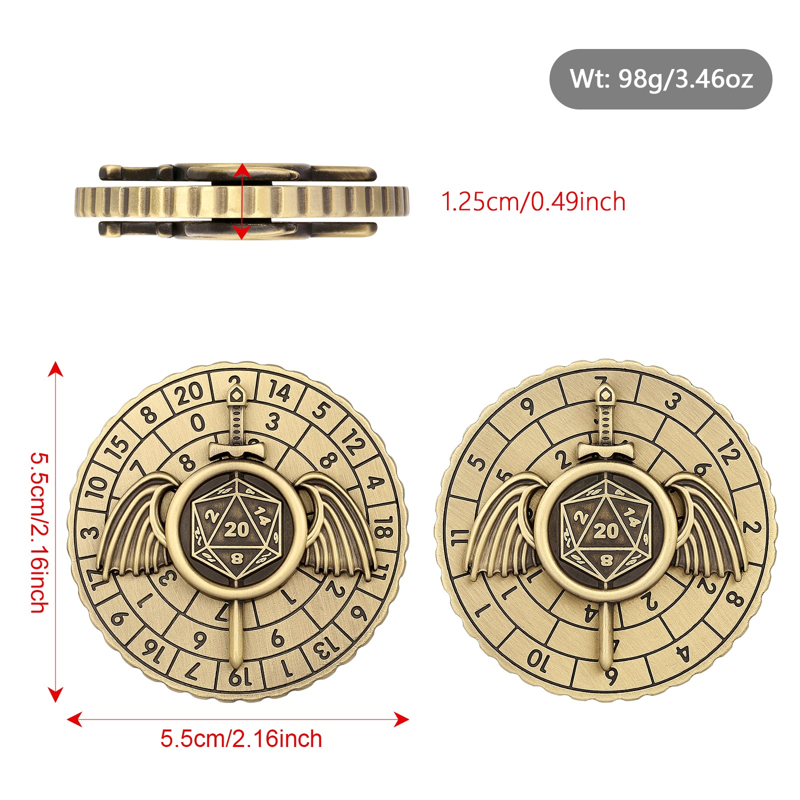 DIEACE D&D Winged Sword Metal Spinner Dice  7-in-1