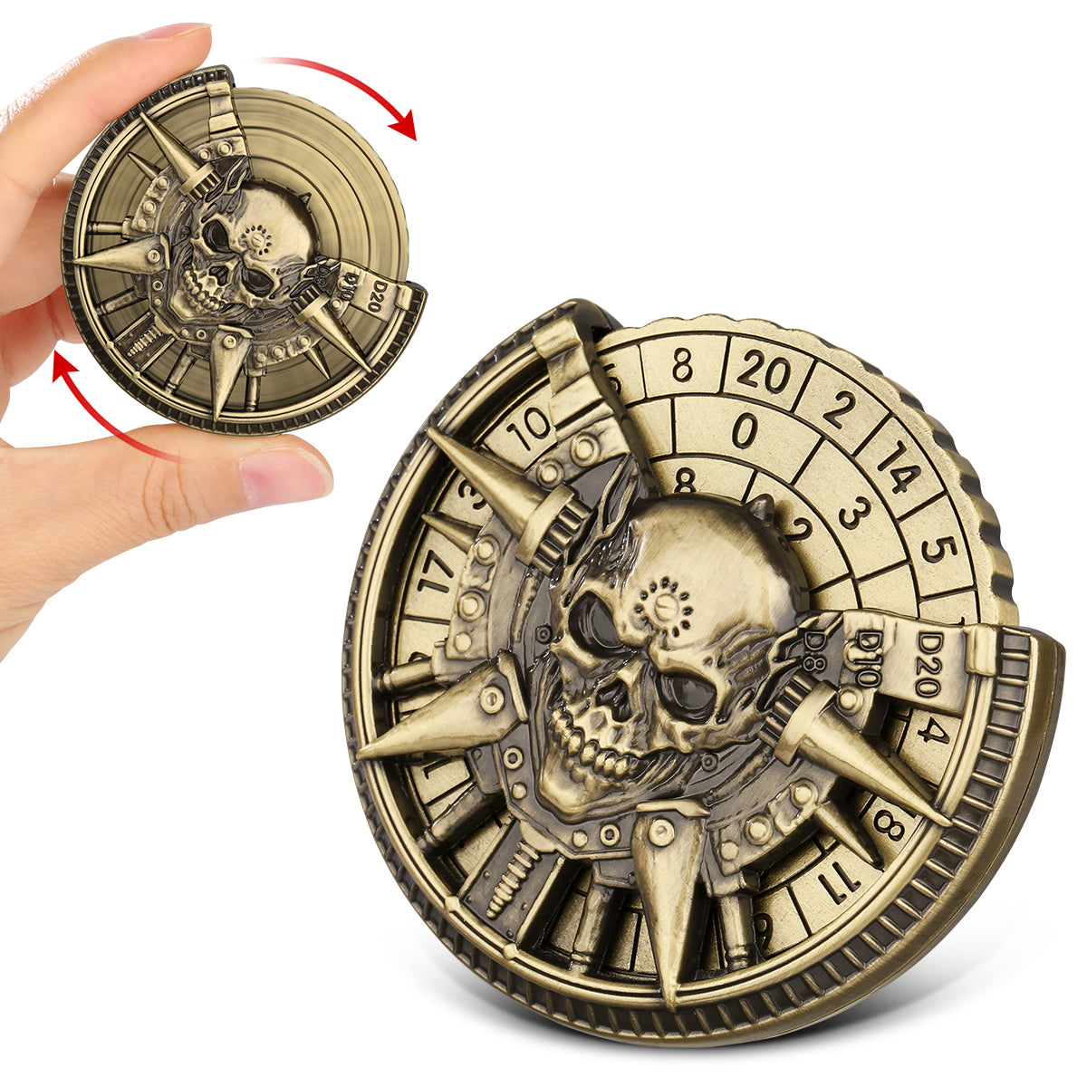 DIEACE D&D Mummy Skull Metal Spinner Dice  7-in-1