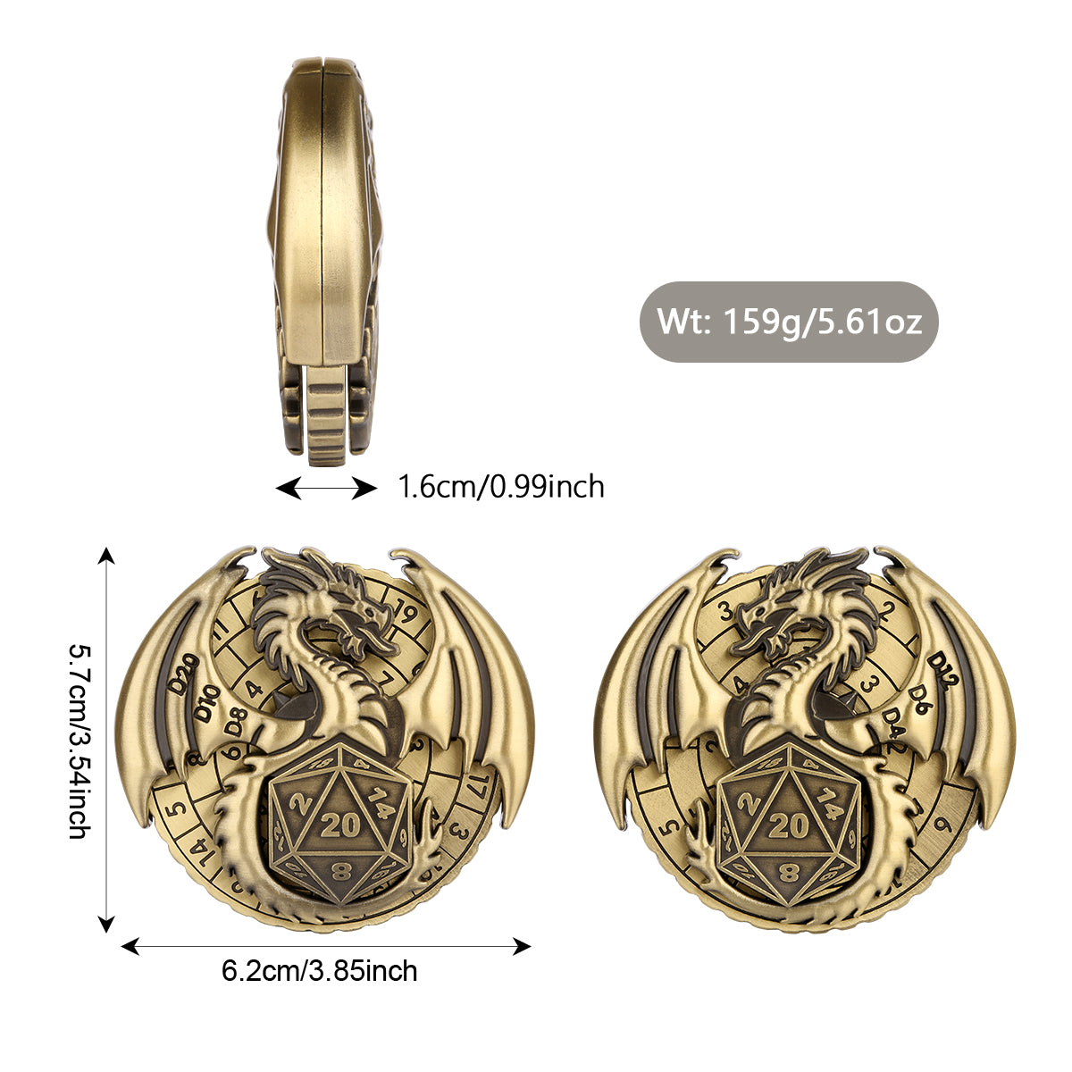 DIEACE D&D Winged Dragon Metal Spinner Dice  7-in-1