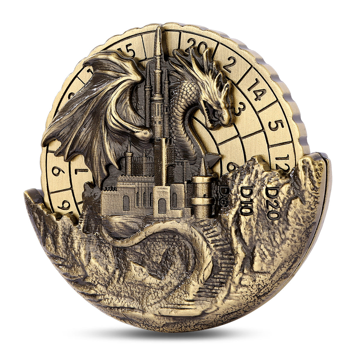 DIEACE D&D Dragon & Castle Metal Spinner Dice 7-in-1