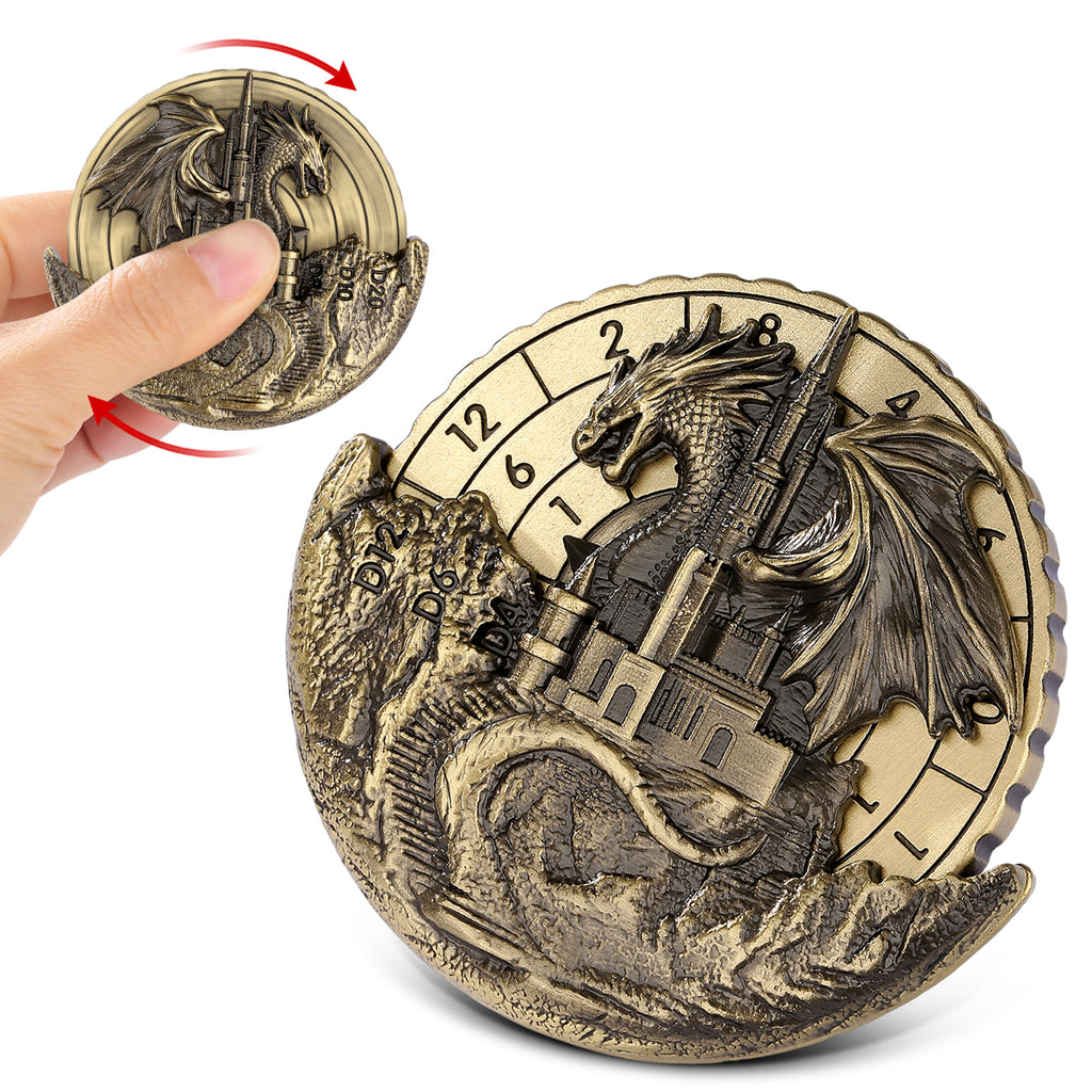 DIEACE D&D Dragon & Castle Metal Spinner Dice 7-in-1