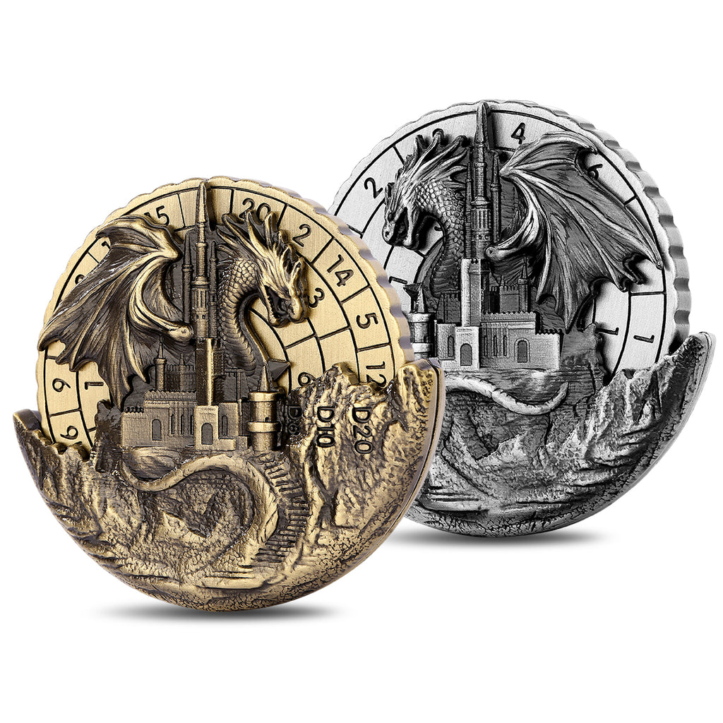 DIEACE D&D Dragon & Castle Metal Spinner Dice 7-in-1