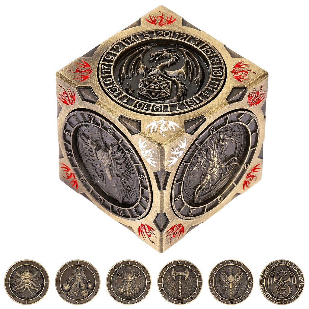 DIEACE D&D Square 6-Sided Metal Dice 7-in-1