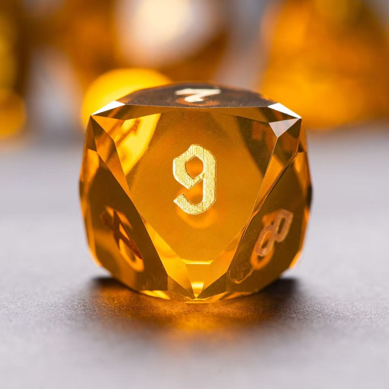 DIEACE D&D Orange Multi-faceted Engraved Glass Dice Set