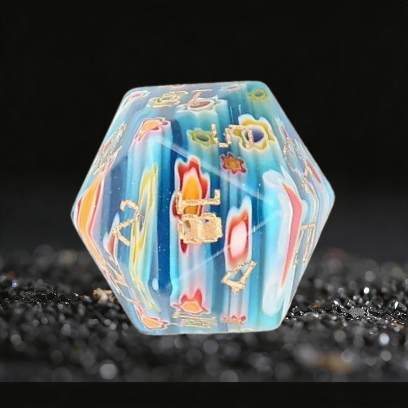 DIEACE D&D Light Blue Patterned Liuli Gemstone Engraved Dice Set