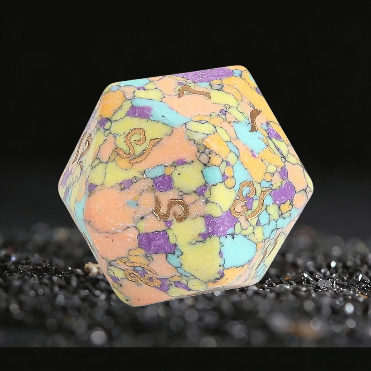 DIEACE D&D Yellow Green Purple Multi-color Turquoise Gemstone Engraved Dice Set