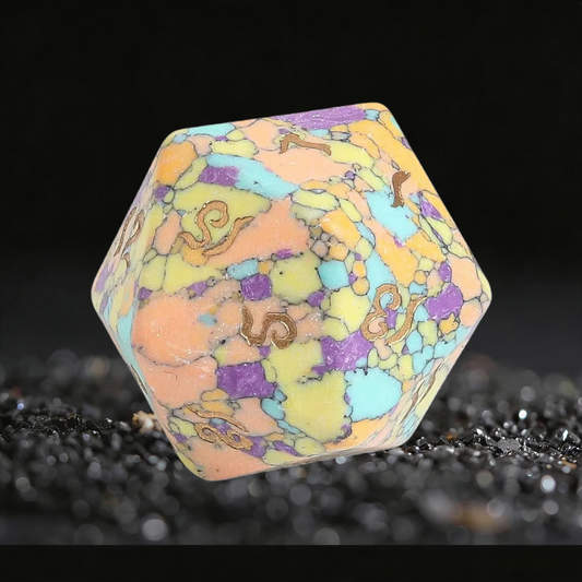 DIEACE D&D Yellow Green Purple Multi-color Turquoise Gemstone Engraved Dice Set
