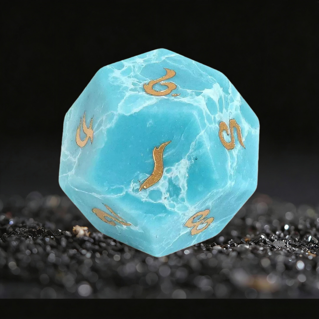 DIEACE D&D Lake Blue Turquoise Gemstone Engraved Dice Set