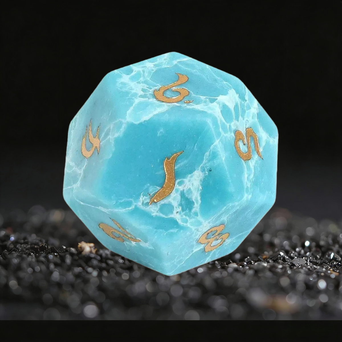 DIEACE D&D Lake Blue Turquoise Gemstone Engraved Dice Set