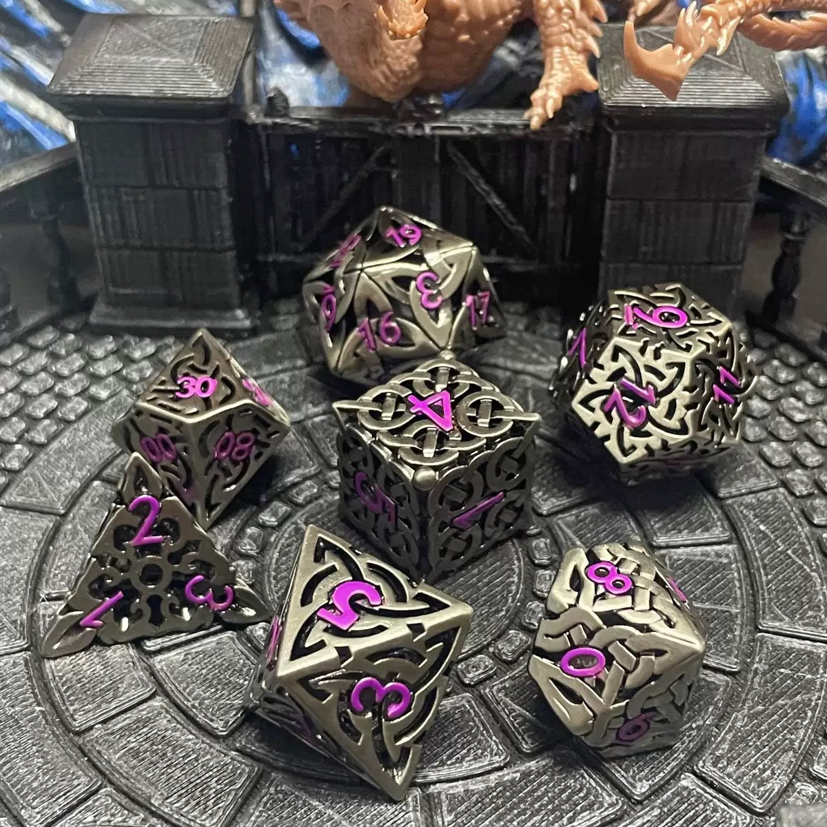 DIEACE D&D Patterned Hollow Metal Dice