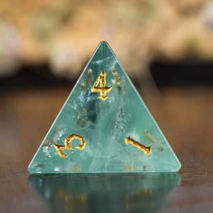 DIEACE D&D Green Fluorite Gemstone Engraved Dice Set