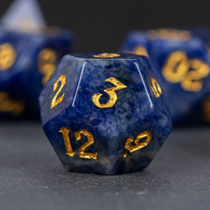 DIEACE D&D Blue Veined Gemstone Engraved Dice Set