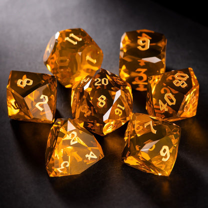 DIEACE D&D Orange Multi-faceted Engraved Glass Dice Set