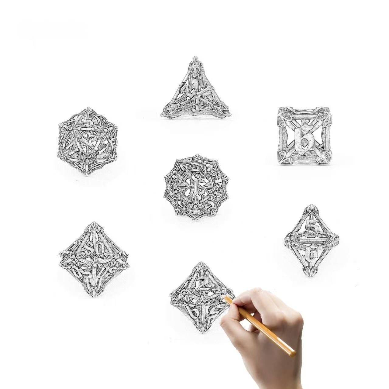 DIEACE D&D Ornate Hollow Metal Dice Set