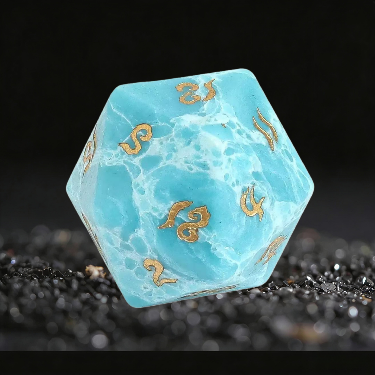 DIEACE D&D Lake Blue Turquoise Gemstone Engraved Dice Set