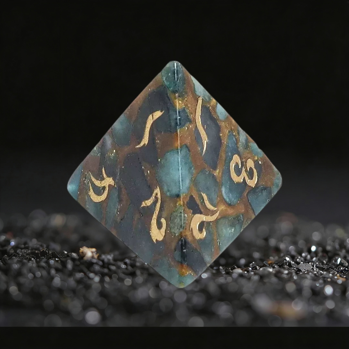 DIEACE D&D Blue Gold Stone Gemstone Engraved Dice Set