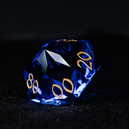 DIEACE D&D Sapphire multi-faceted prism glass dice set