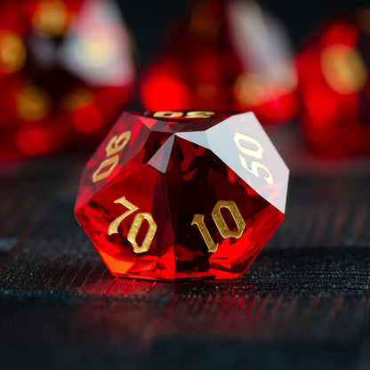DIEACE D&D Red Multi-faceted Engraved Glass Dice Set