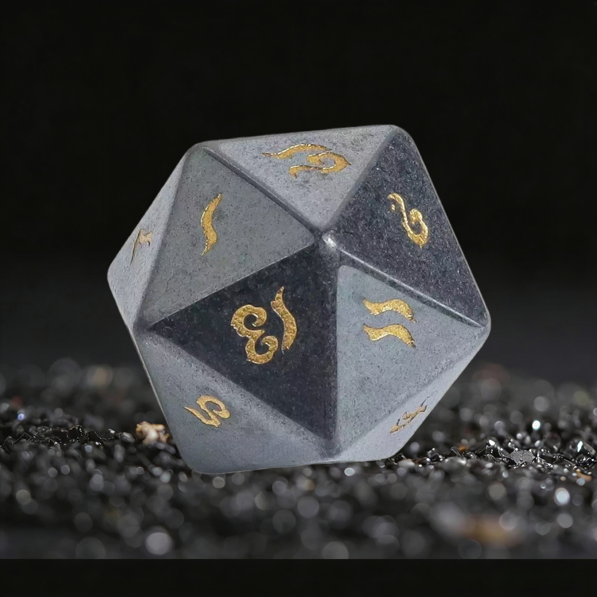 DIEACE D&D Hematite Gemstone Engraved Dice Set