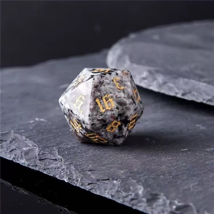 DIEACE D&D Natural Fire Stone Gemstone Engraved Dice Set