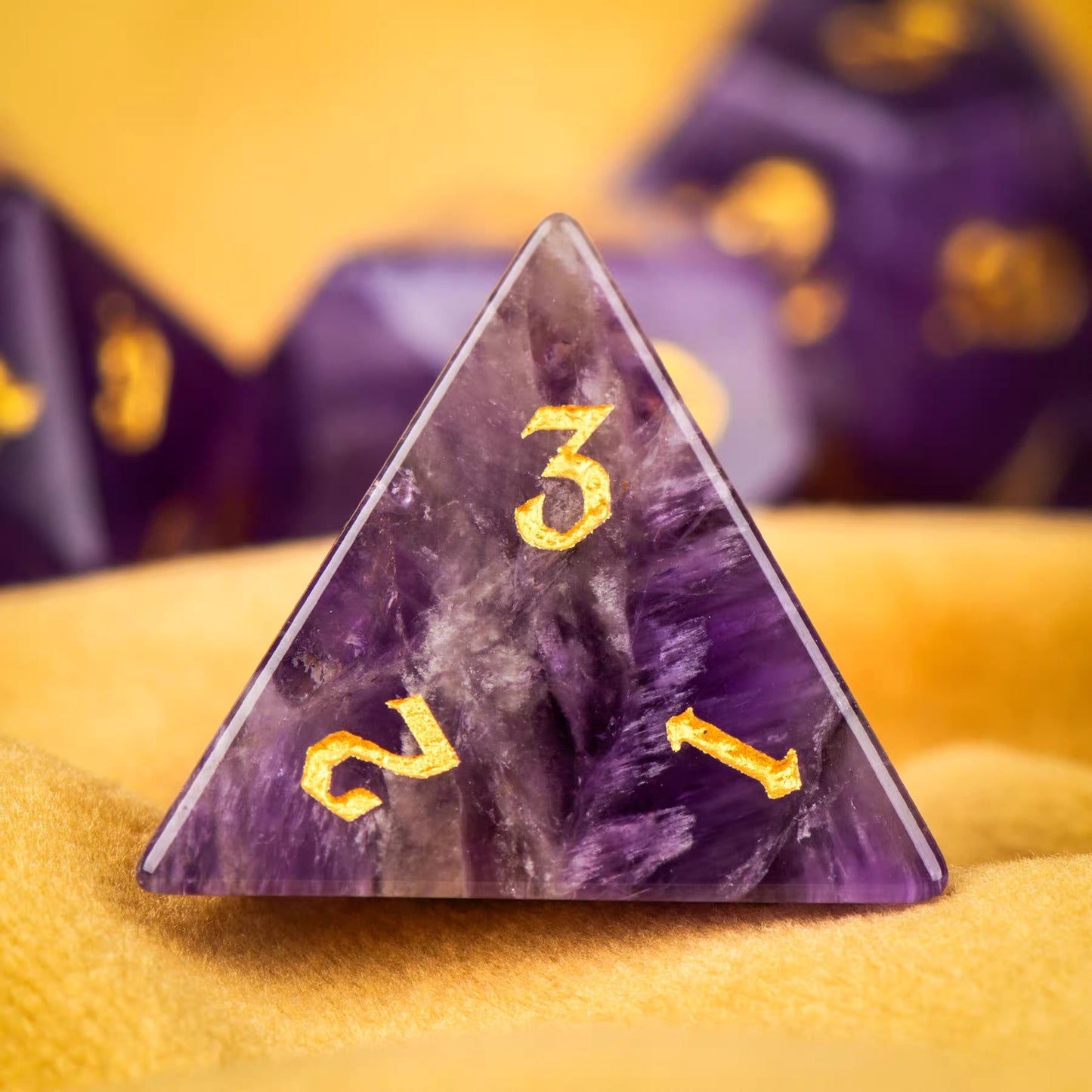 DIEACE D&D Amethyst Gemstone Engraved Dice Set