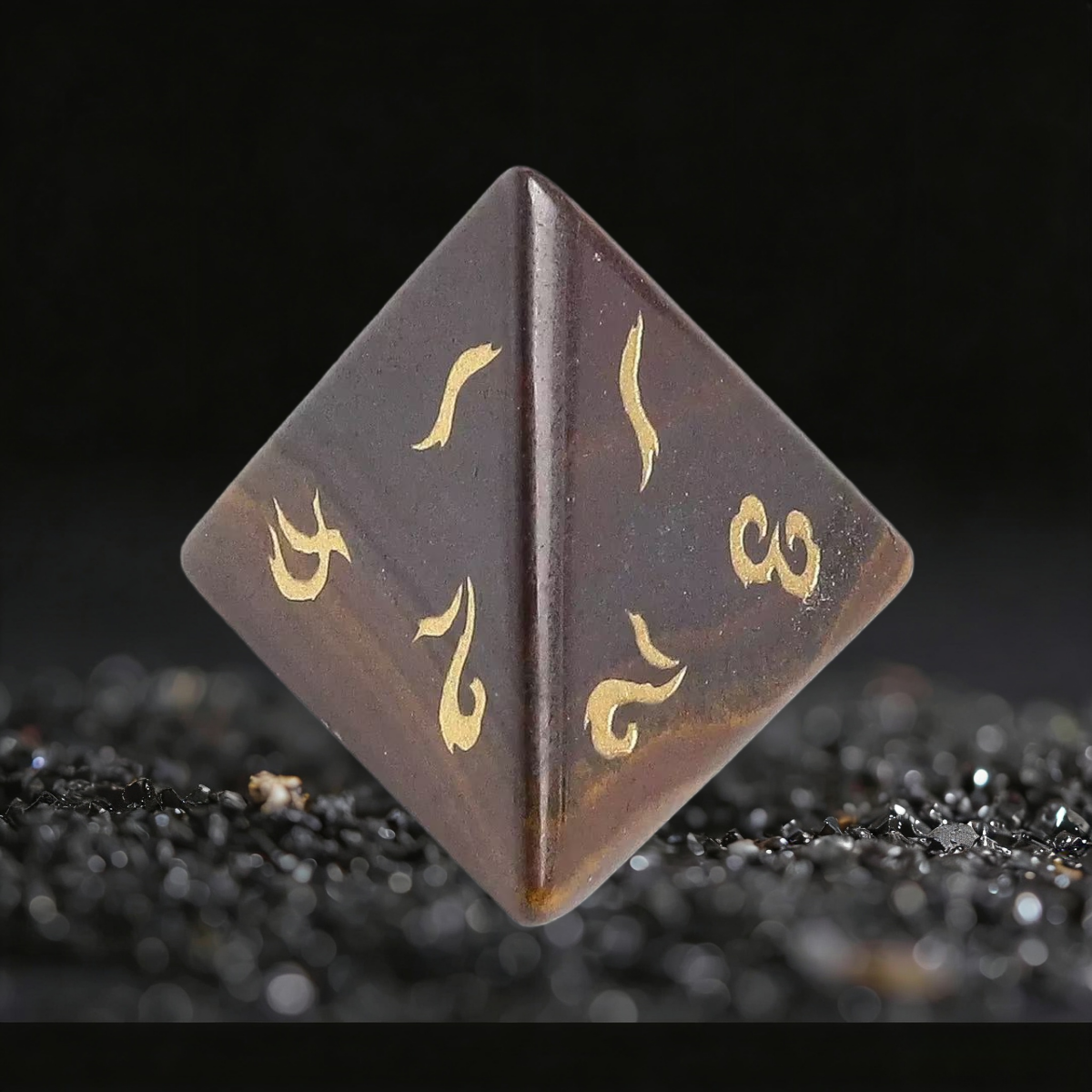 DIEACE D&D Natural Sandalwood Grain Stone Gemstone Engraved Dice Set