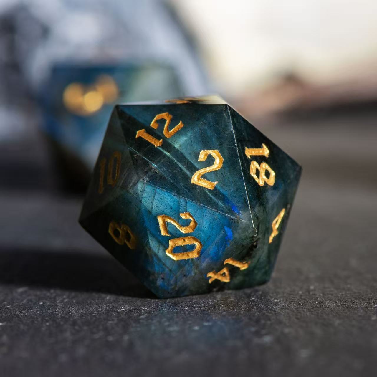 DIEACE D&D Labradorite Gemstone Engraved Dice Set  Add To Wishlist