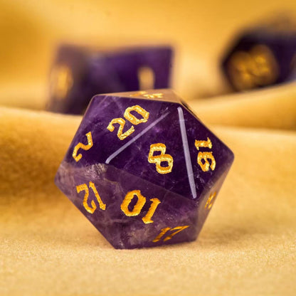DIEACE D&D Amethyst Gemstone Engraved Dice Set