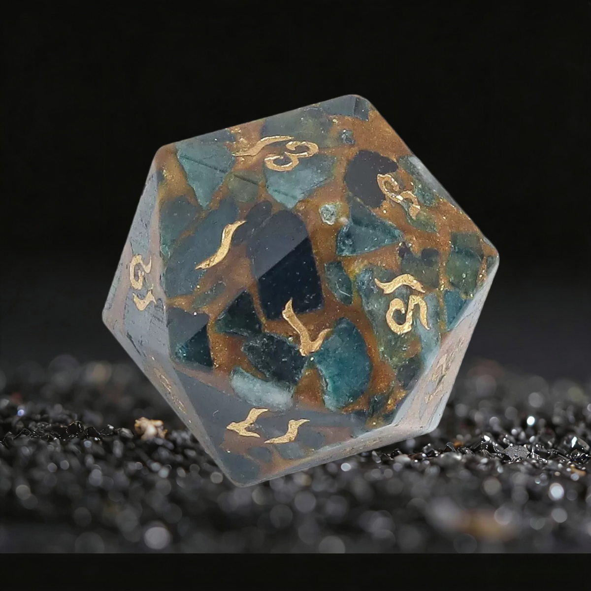 DIEACE D&D Blue Gold Stone Gemstone Engraved Dice Set