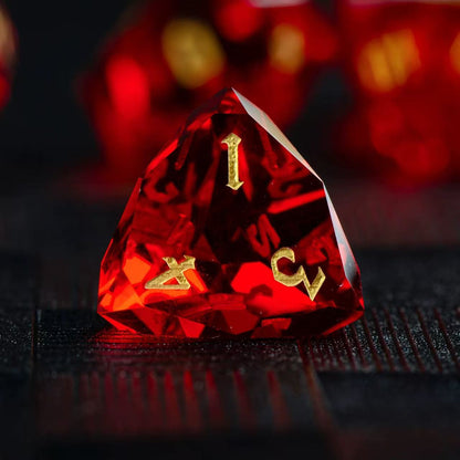 DIEACE D&D Red Multi-faceted Engraved Glass Dice Set