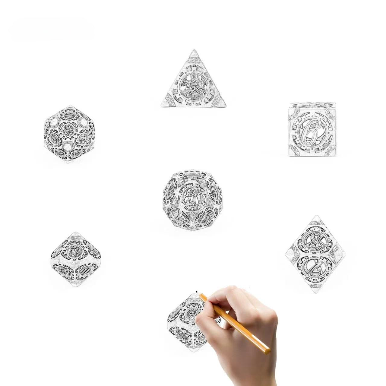 DIEACE D&D Mechanical Gear Hollow Metal Dice Set