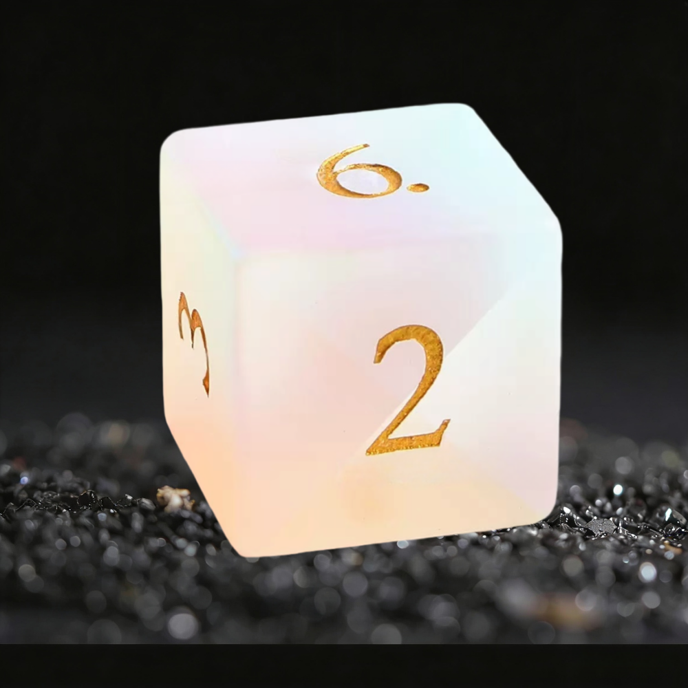 DIEACE D&D Frosted Iridescent Crystal Glass Gemstone Engraved Dice Set